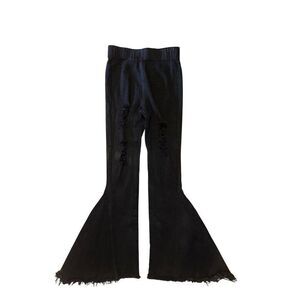 NWT Lucky & Blessed Black Pull-On Distressed Bell Bottom Flare Jeans Size Small